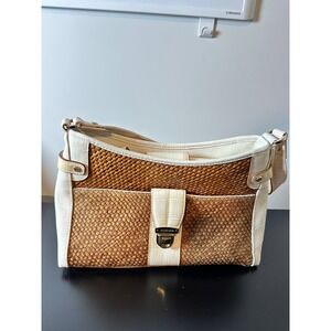 Liz Claiborne Woven Straw Faux Crocodile Leather Shoulder‎ Bag Purse